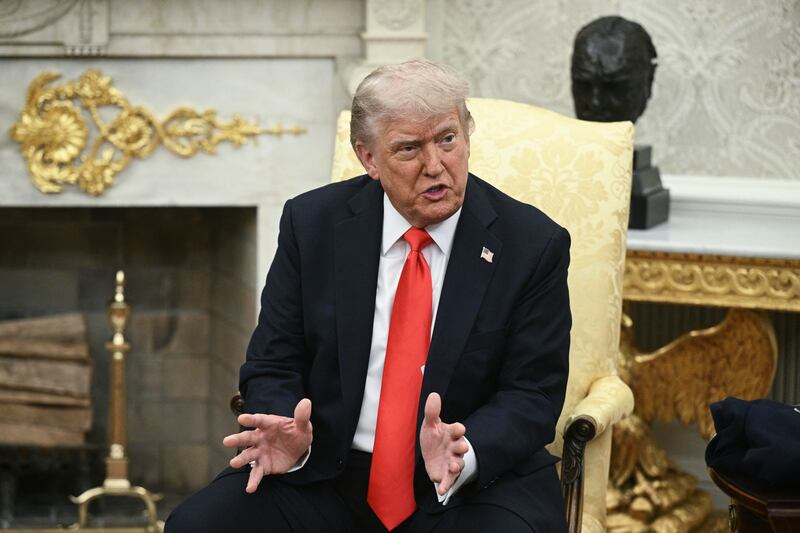 President Donald Trump speaks during a meeting with German Chancellor Friedrich Merz in the Oval Office of the White House in Washington, DC, on June 5, 2025. A month into his job, the conservative Merz, 69, will try to build a rapport with the mercurial Trump as he seeks to maintain good ties with the country he considers post-war Germany's "indispensable" ally.