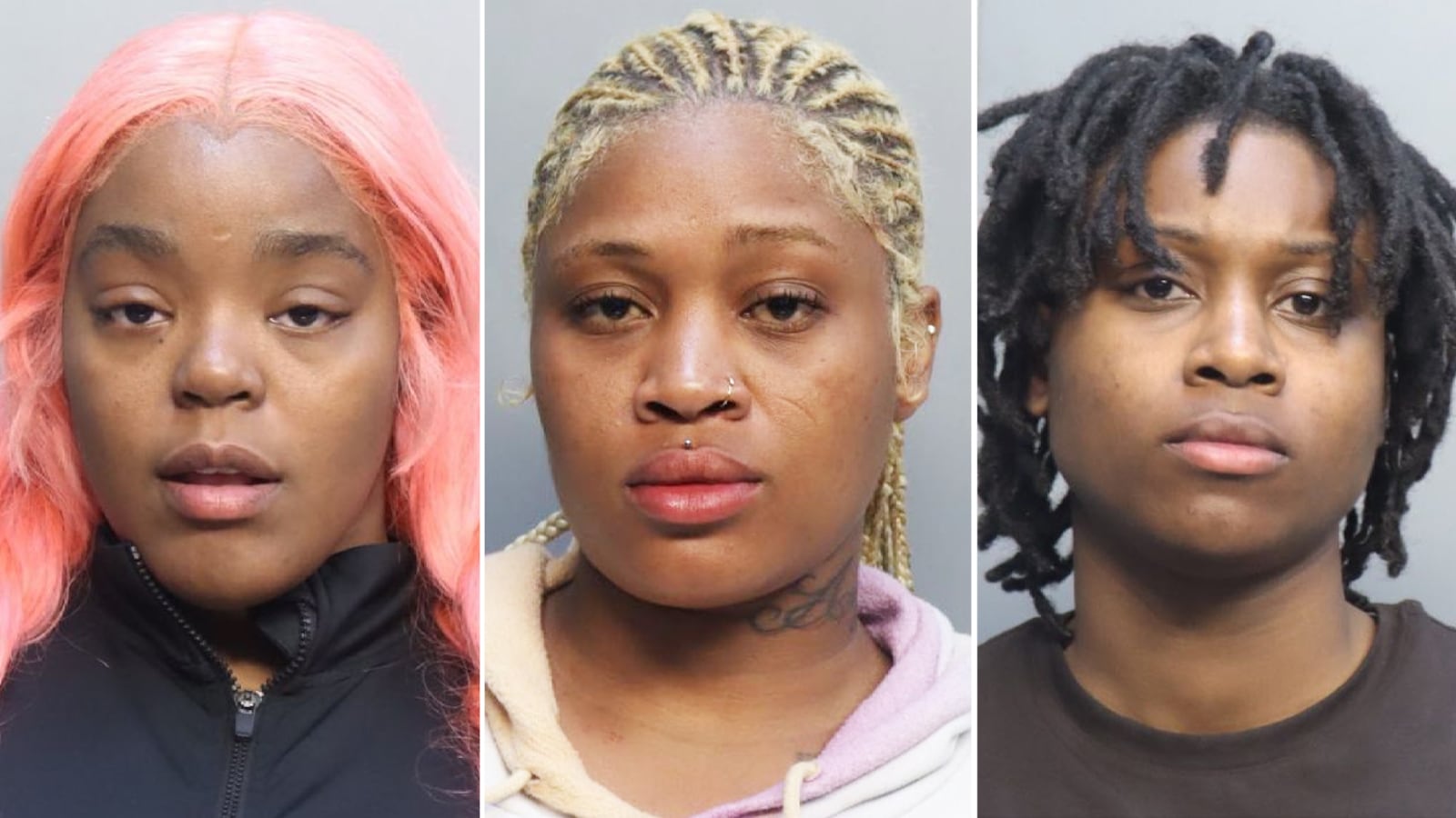 (From left) Nafisa Dockery, Davana Cochran, and Dionjana Cochran were all charged with resisting an officer without violence to his person and trespassing on property/after warning. Dockery was also charged with battery.