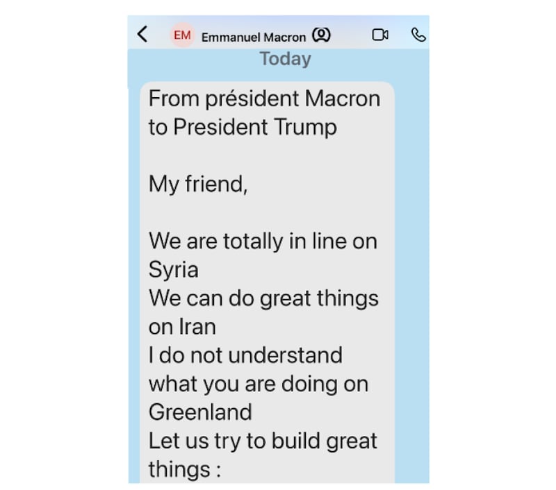 Screenshot of Macron's message to Trump.