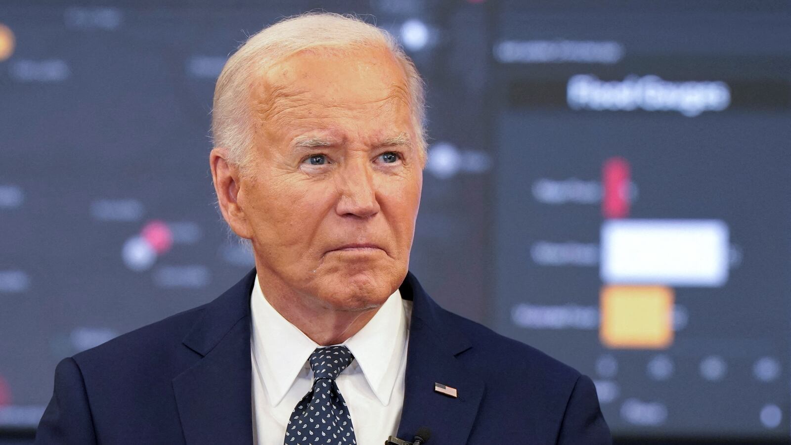 U.S. President Joe Biden speaks during a briefing from federal officials on extreme weather at the D.C. Emergency Operations Center.