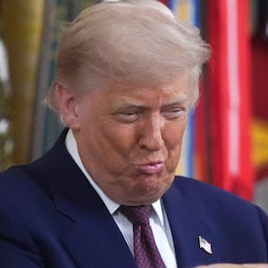 President Donald Trump gestures as he departs following a Medal of Honor Ceremony in the East Room of the White House on June 18, 2026 in Washington, DC.