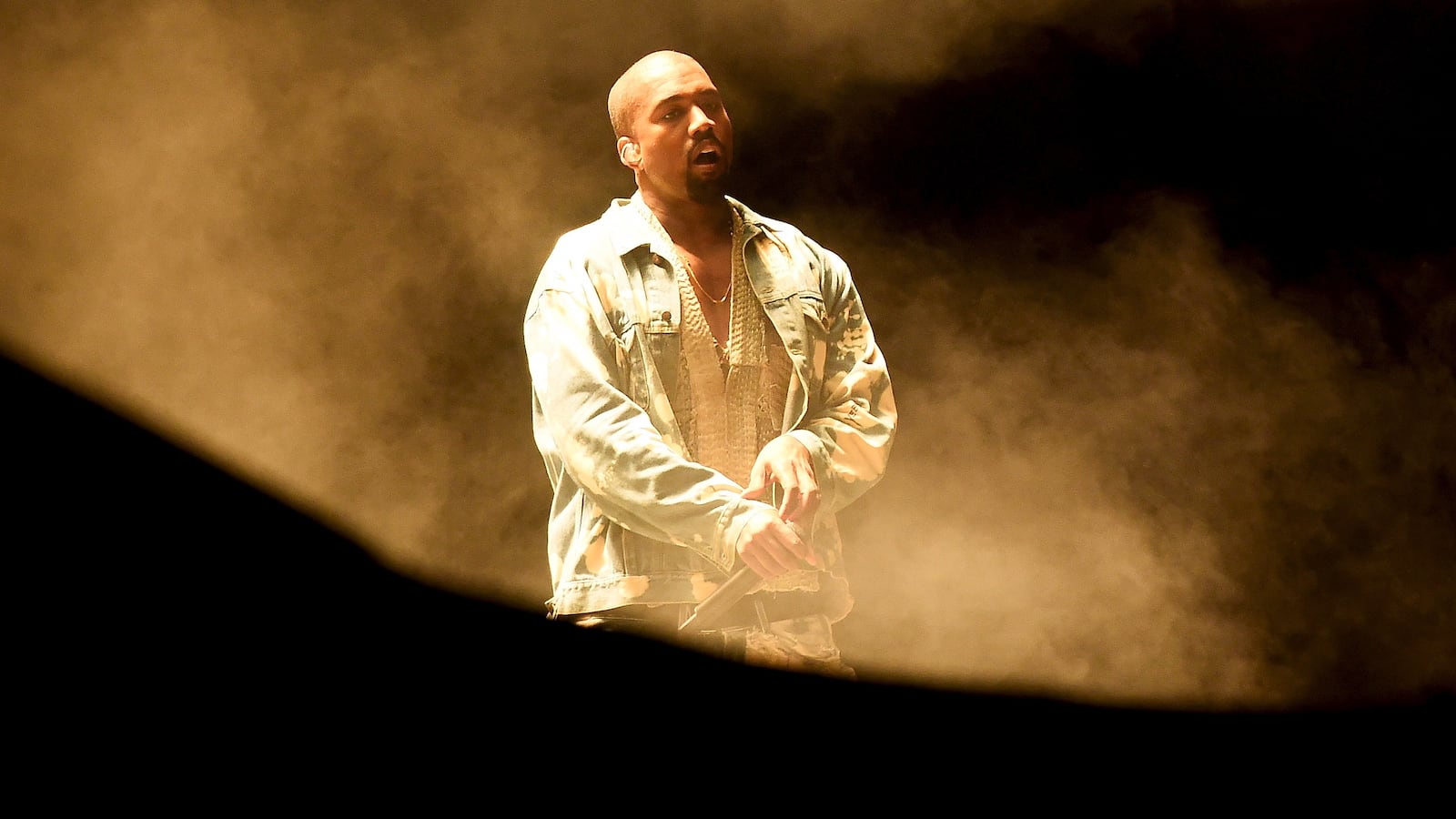 Kanye West performs on the Pyramid stage at Worthy Farm in Somerset during the Glastonbury Festival in Britain, June 27, 2015.