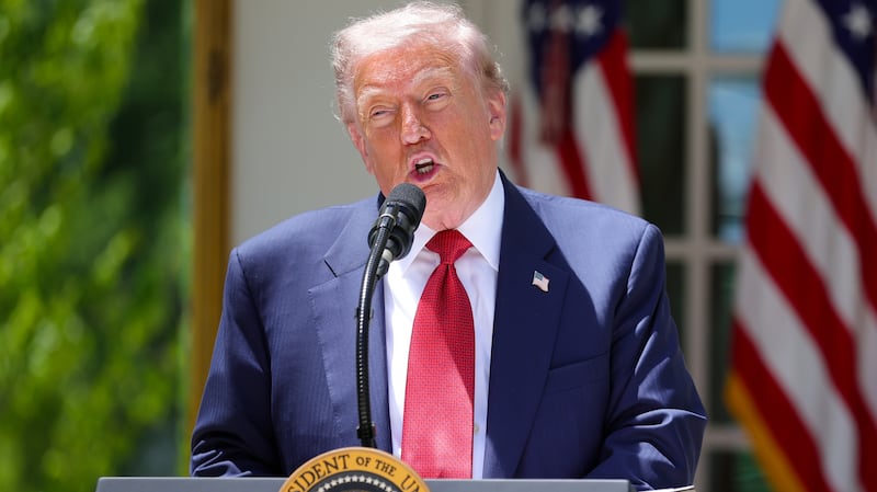President Donald Trump delivers remarks during a Mother's Day luncheon with Angel Moms and Gold Star Mothers in the Rose Garden at the White House on May 08, 2026.