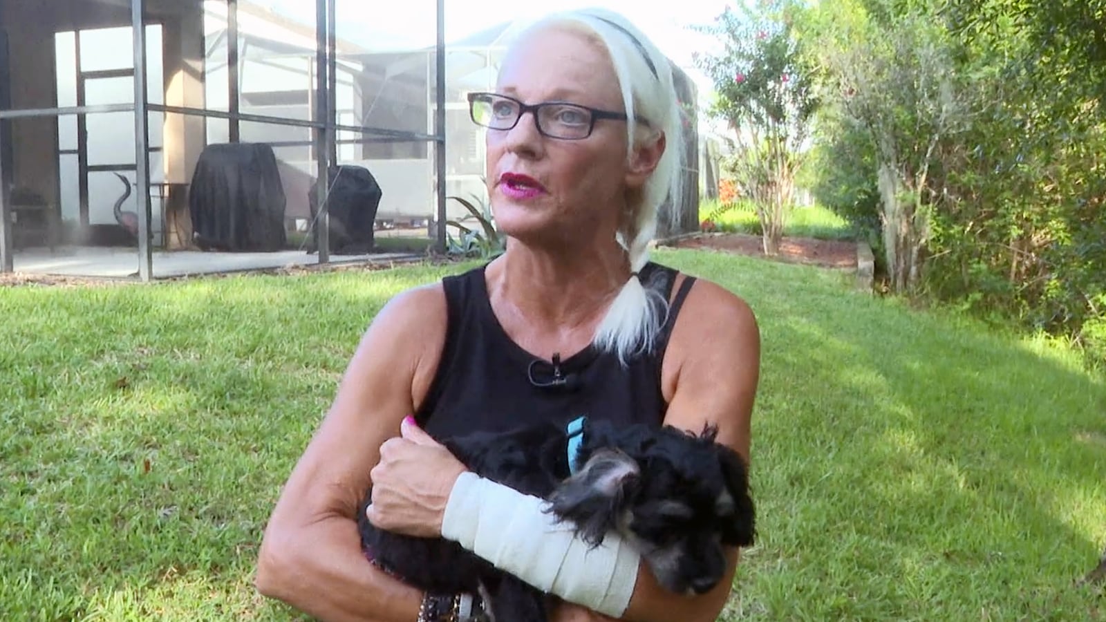 Danie Wright saved her dog from an alligator in Land O' Lakes, Florida.