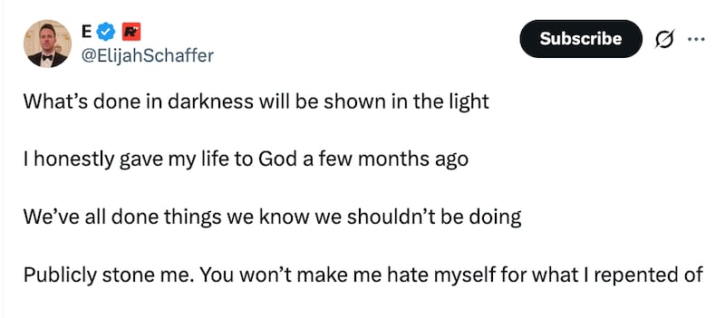 One of Elijah Schaffer's posts on X on Feb. 5.