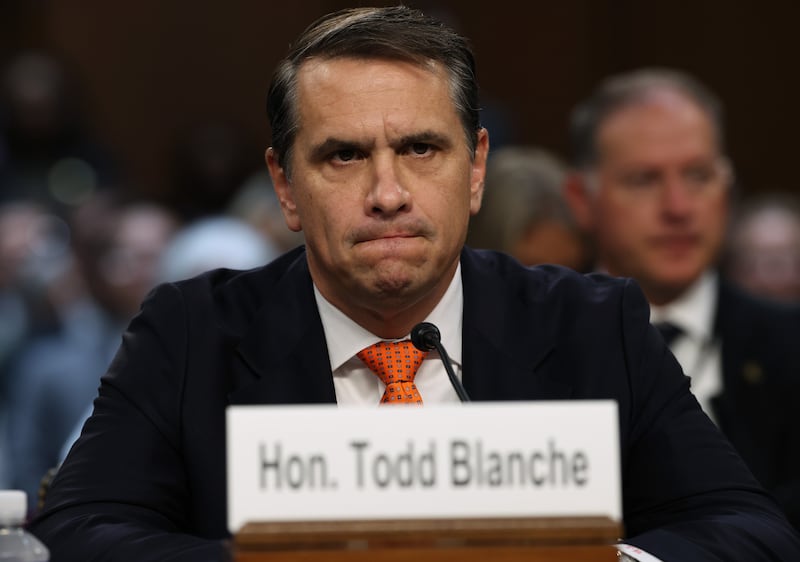 Acting Attorney General Todd Blanche appears at his confirmation hearing in front of the Senate Judiciary Committee on Capitol Hill July 15, 2026 in Washington, DC.