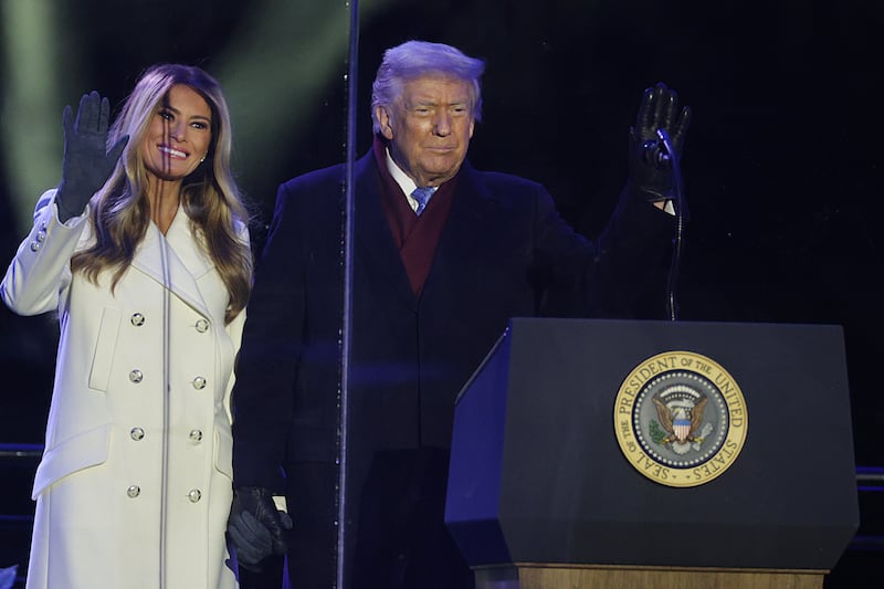 U.S. President Donald Trump and first lady Melania Trump participate in the 103rd National Christmas Tree Lighting Ceremony at the White House Ellipse on December 04, 2025 in Washington, DC. The tree is a 32-foot-tall red spruce from the George Washington and Jefferson National Forests in Virginia's Highland County. This is the second year in a row that the George Washington and Jefferson National Forests have provided the tree.