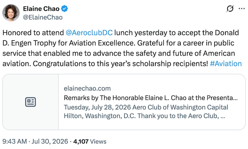 Elaine Chao on X
