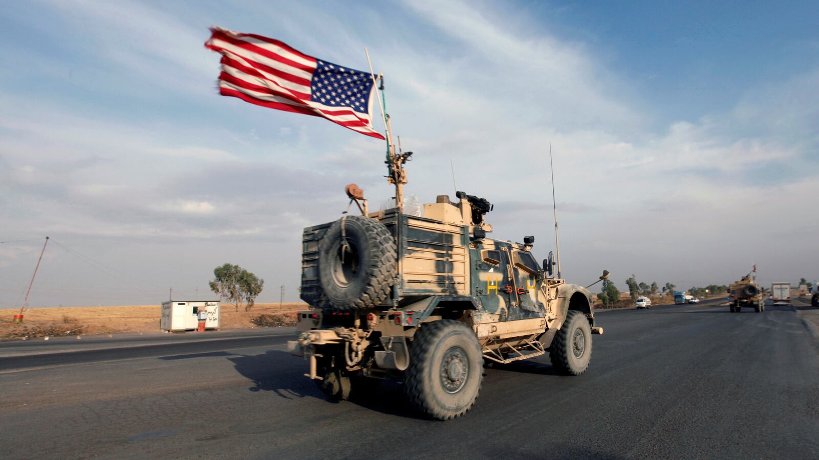 A convoy of U.S. vehicles is seen after withdrawing from northern Syria, in Erbil, Iraq, Oct. 21, 2019.