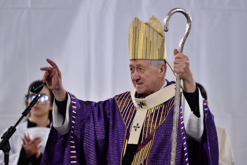 Cardinal Blase J. Cupich, Archbishop of Chicago, leads a Mass and peaceful procession through the streets following an outdoor Ash Wednesday Mass on February 18, 2026