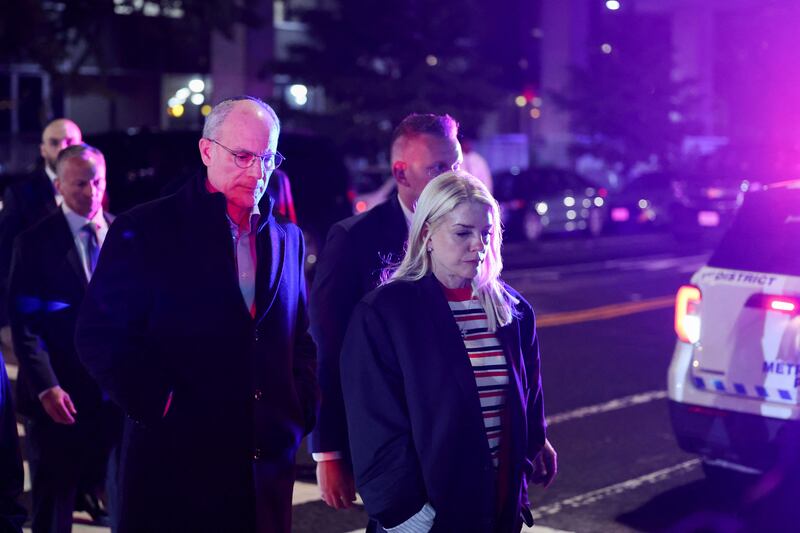 U.S. Attorney General Pam Bondi and Israeli Ambassador to the U.S. Yechiel Leiter visit the site where two Israeli embassy staff were shot dead near the Capital Jewish Museum in Washington, D.C., U.S. May 22, 2025.