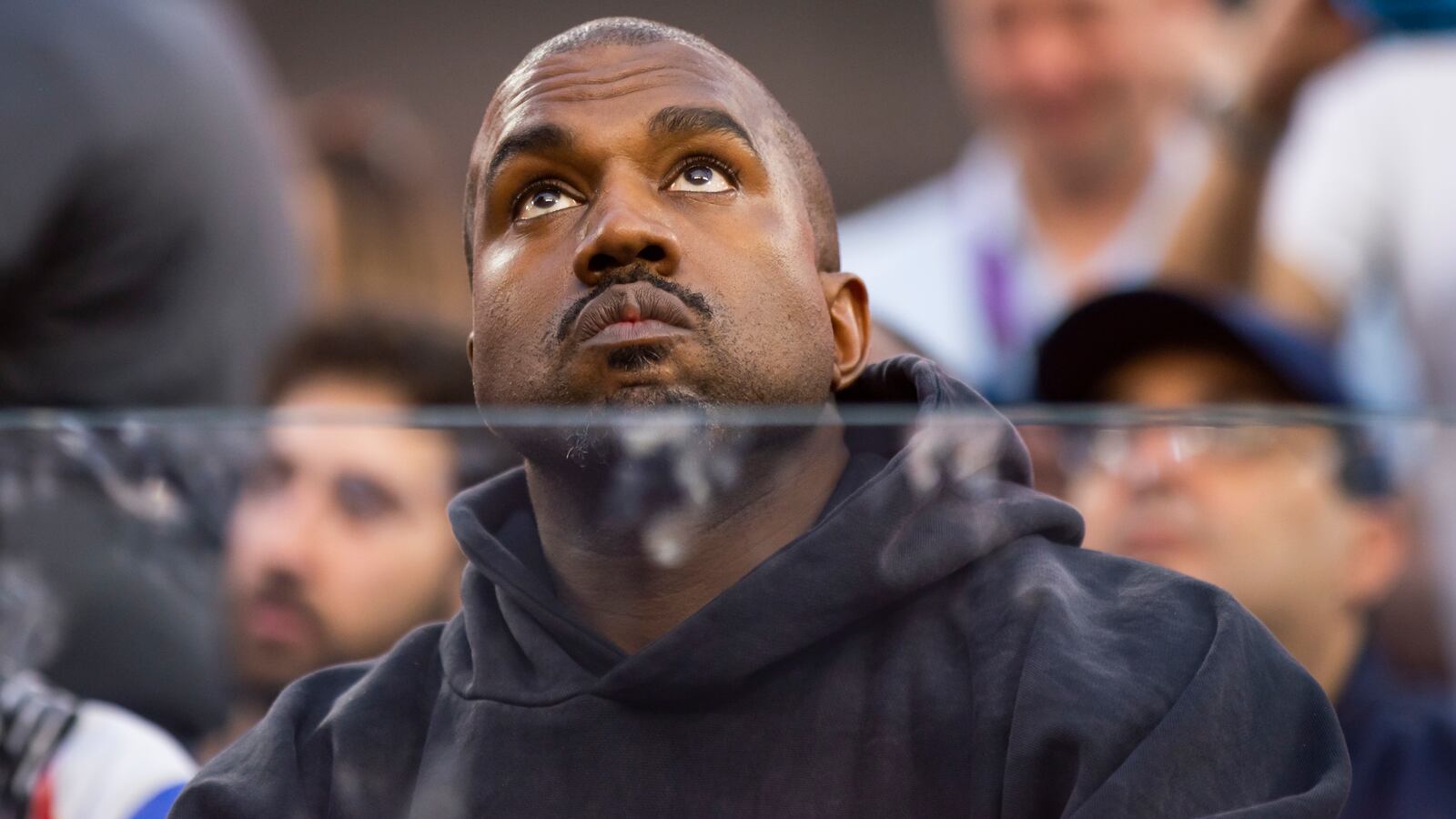 Kanye West during the Cincinnati Bengals game against the Los Angeles Rams in Super Bowl LVI at SoFi Stadium.