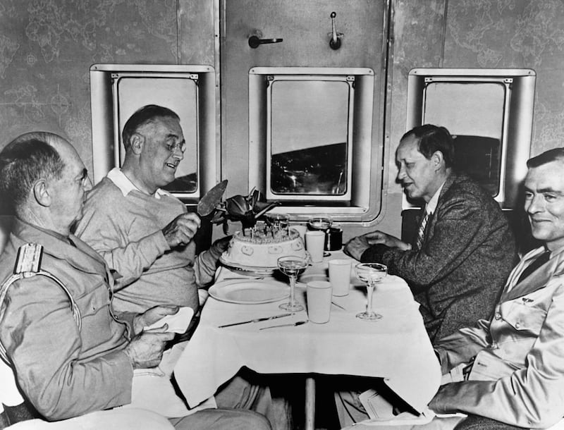 Former President of the United States Franklin Delano Roosevelt celebrates his birthday on board a Boeing 314 flying boat enroute from the Casablanca Conference in January of 1943.