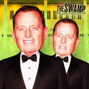 A photo illustration of Ric Grenell in front of the Kennedy Center in Washington, D.C. for the Swamp.