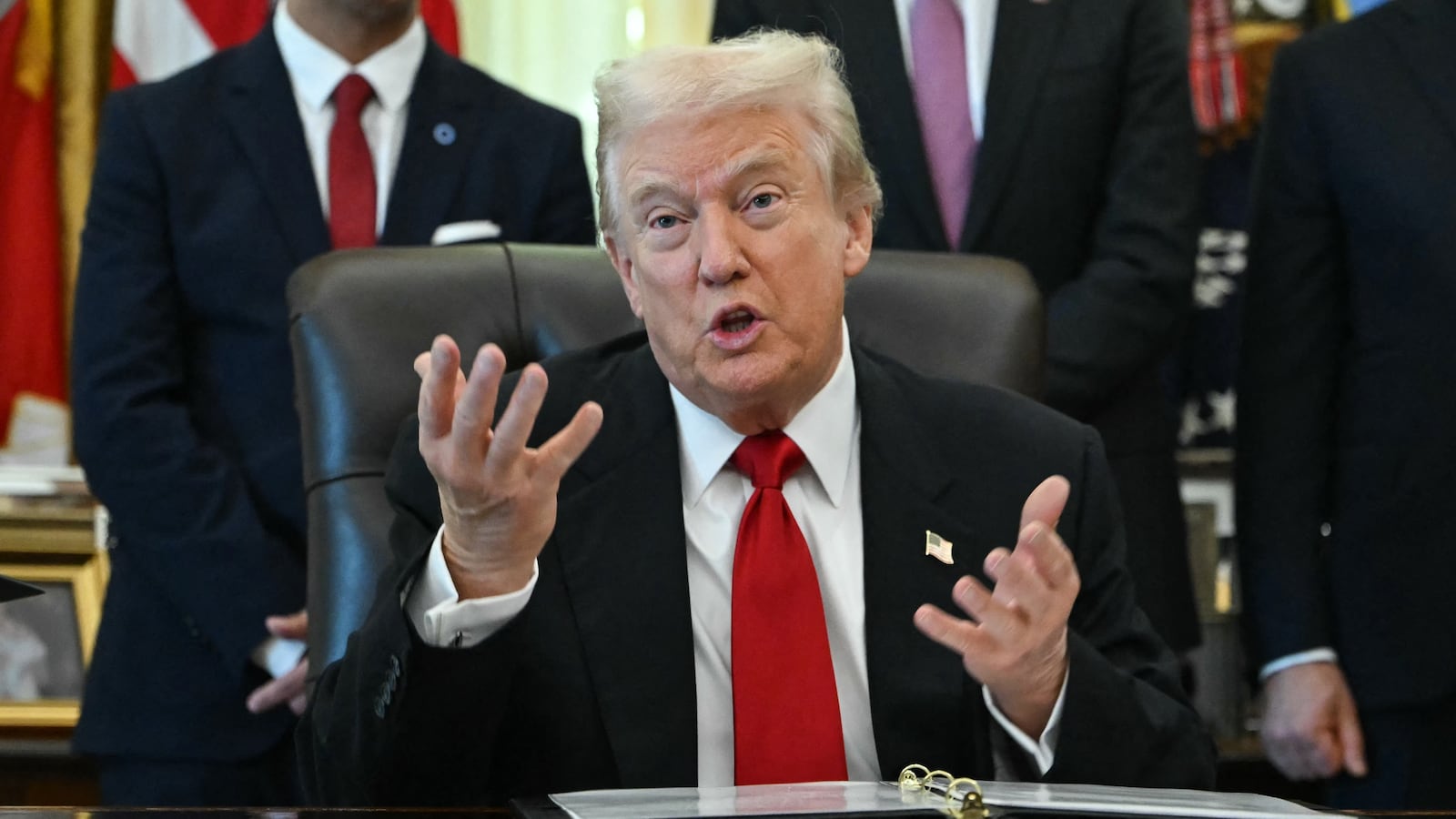 US President Donald Trump makes an announcement in the Oval Office of the White House in Washington, DC on November 6, 2025. Trump announced deals Thursday with pharmaceutical giants Eli Lilly and Novo Nordisk to lower the prices of some popular weight-loss drugs. Both companies "have agreed to offer their most popular GLP-1 weight-loss drug," Trump said, "at drastic discounts." (Photo by ANDREW CABALLERO-REYNOLDS / AFP) (Photo by ANDREW CABALLERO-REYNOLDS/AFP via Getty Images)