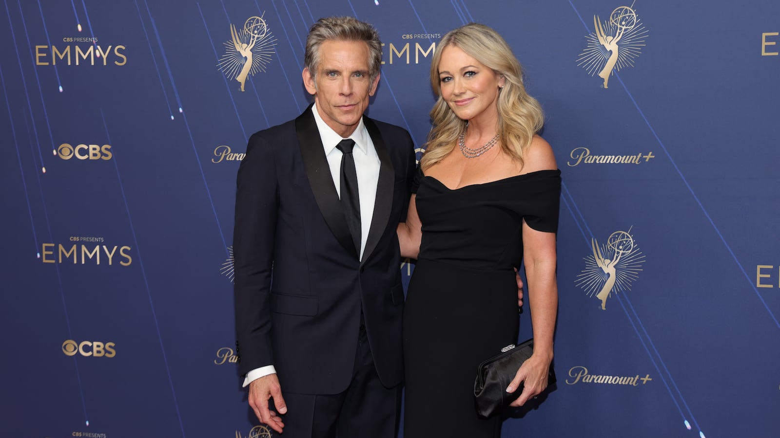 LOS ANGELES, CALIFORNIA - SEPTEMBER 14: (L-R) Ben Stiller
and Christine Taylor attend the 77th Primetime Emmy Awards at Peacock Theater on September 14, 2025 in Los Angeles, California.
