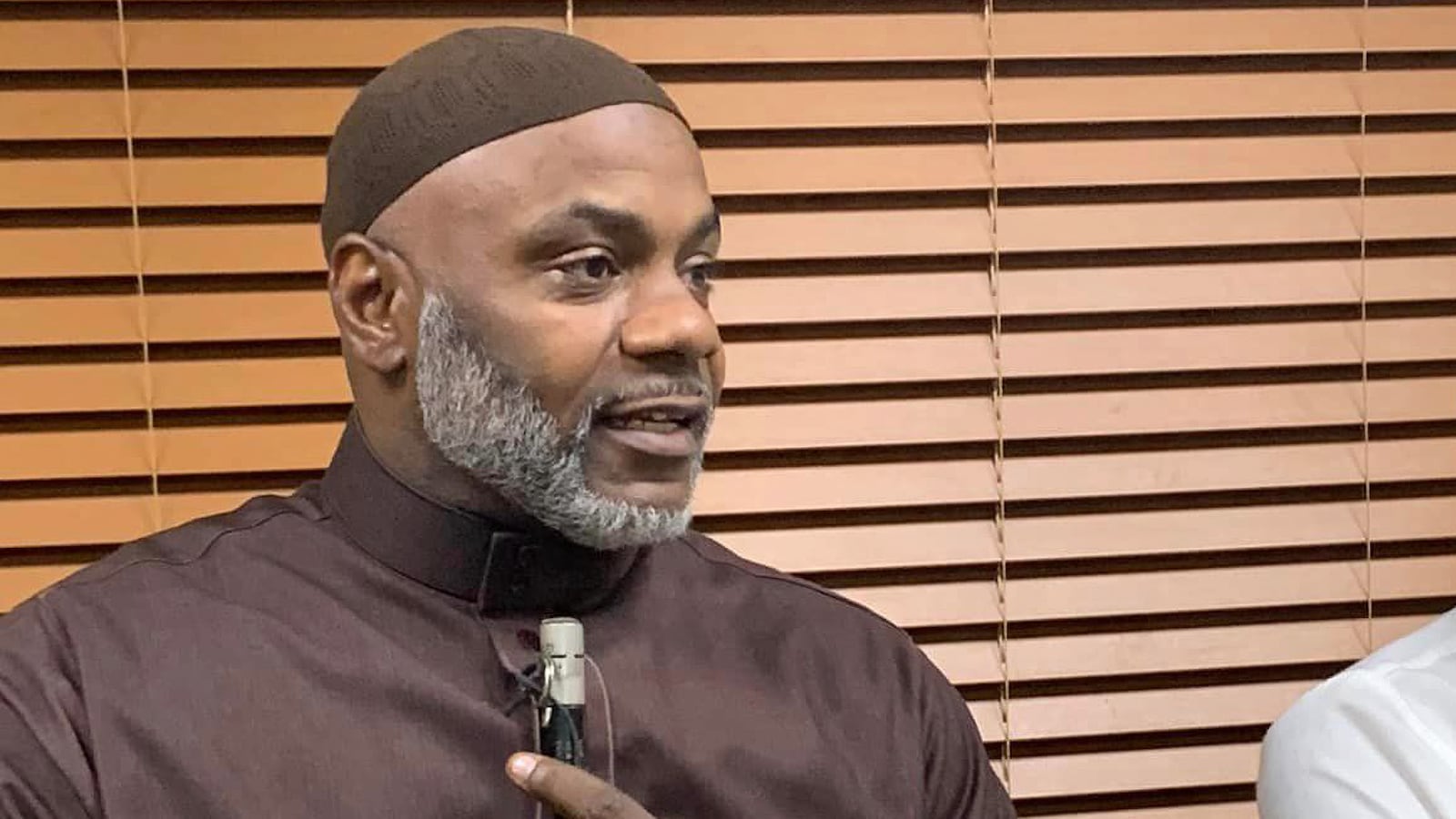 Imam Hassan Sharif speaks during an event at Masjid Muhammed-Newark in 2023