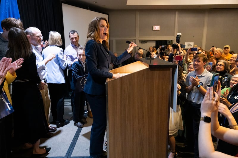 Wisconsin Appeals Court Judge Chris Taylor celebrates winning the Wisconsin Supreme Court election at the The Madison Concourse Hotel and Governor's Club on April 7, 2026 in Madison, Wisconsin.