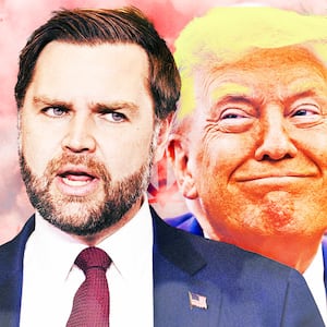 A photo illustration illo of JD Vance and Donald Trump.