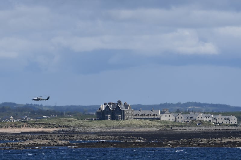 Marine One carrying U.S. President Donald Trump and first lady Melania Trump departs Doonbeg Golf course for Shannon airport, in the County Clare village of Doonbeg, Ireland, June 7, 2019. REUTERS/Clodagh Kilcoyne