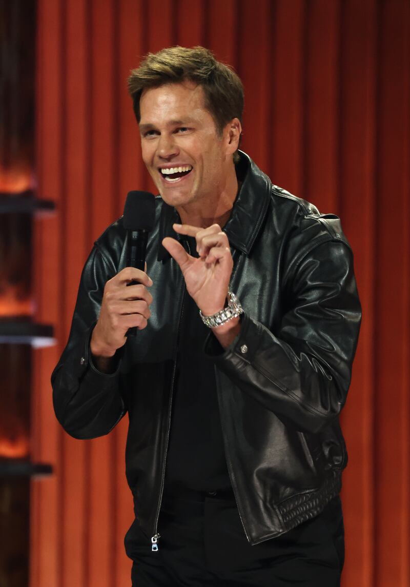 Tom Brady speaks onstage during Netflix Is A Joke Festival Presents: The Roast of Kevin Hart at The Kia Forum on May 10, 2026, in Inglewood, California.