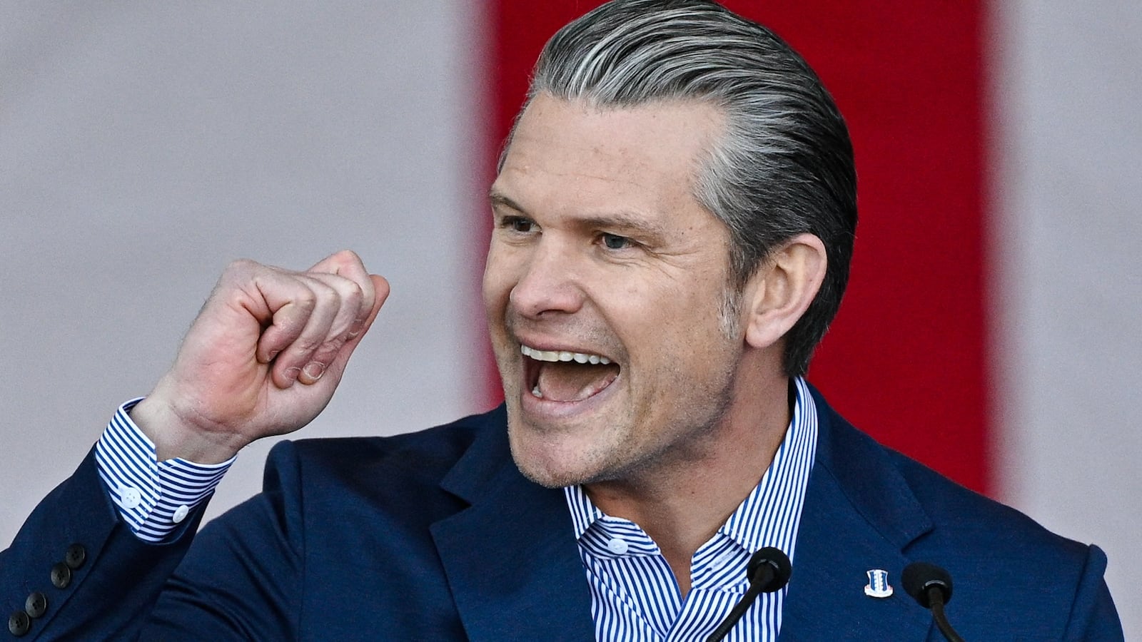 Defense Secretary Pete Hegseth speaks at Blue Origin in Cape Canaveral, Florida, on February 2, 2026.