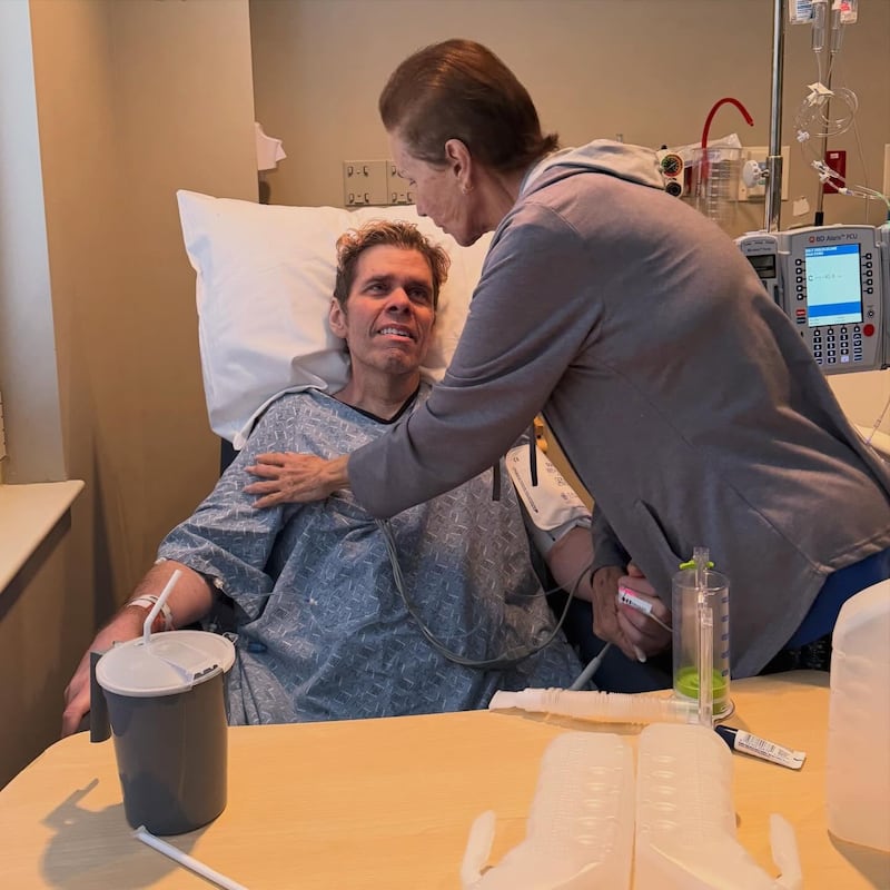 Perez Hilton in the hospital, in an image he shared on social media.