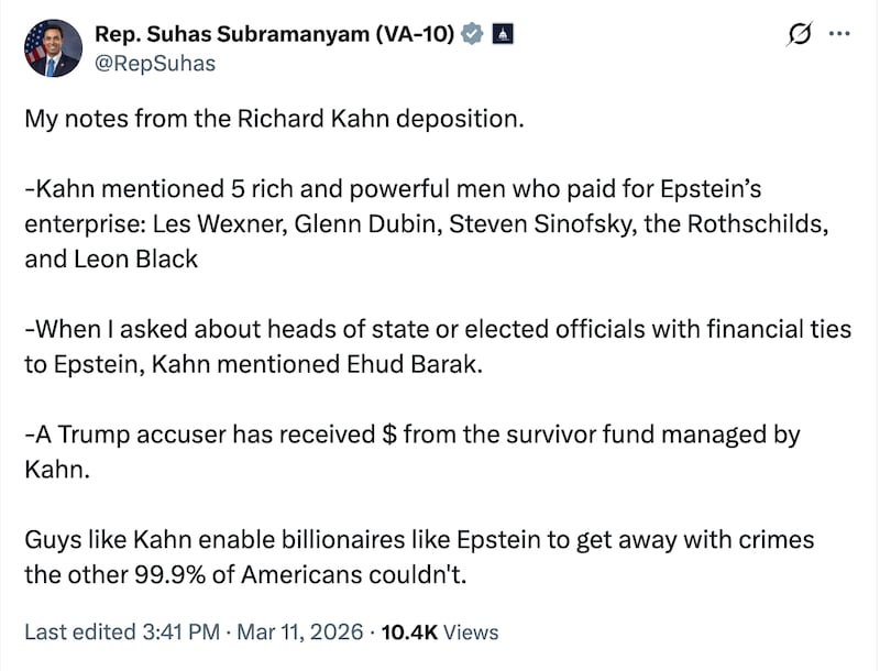 Democratic lawmaker gives his takeaways from the deposition with Epstein's accountant Richard Kahn.