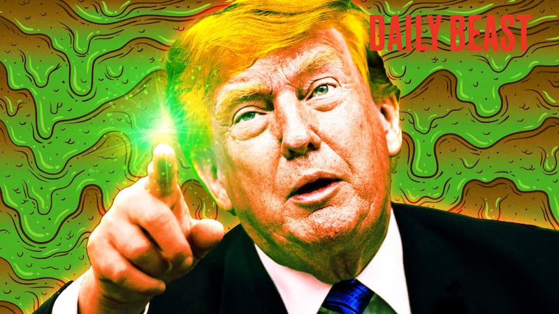A photo illo illustration of Donald Trump for The Daily Beast podcast.