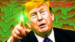 A photo illo illustration of Donald Trump for The Daily Beast podcast.