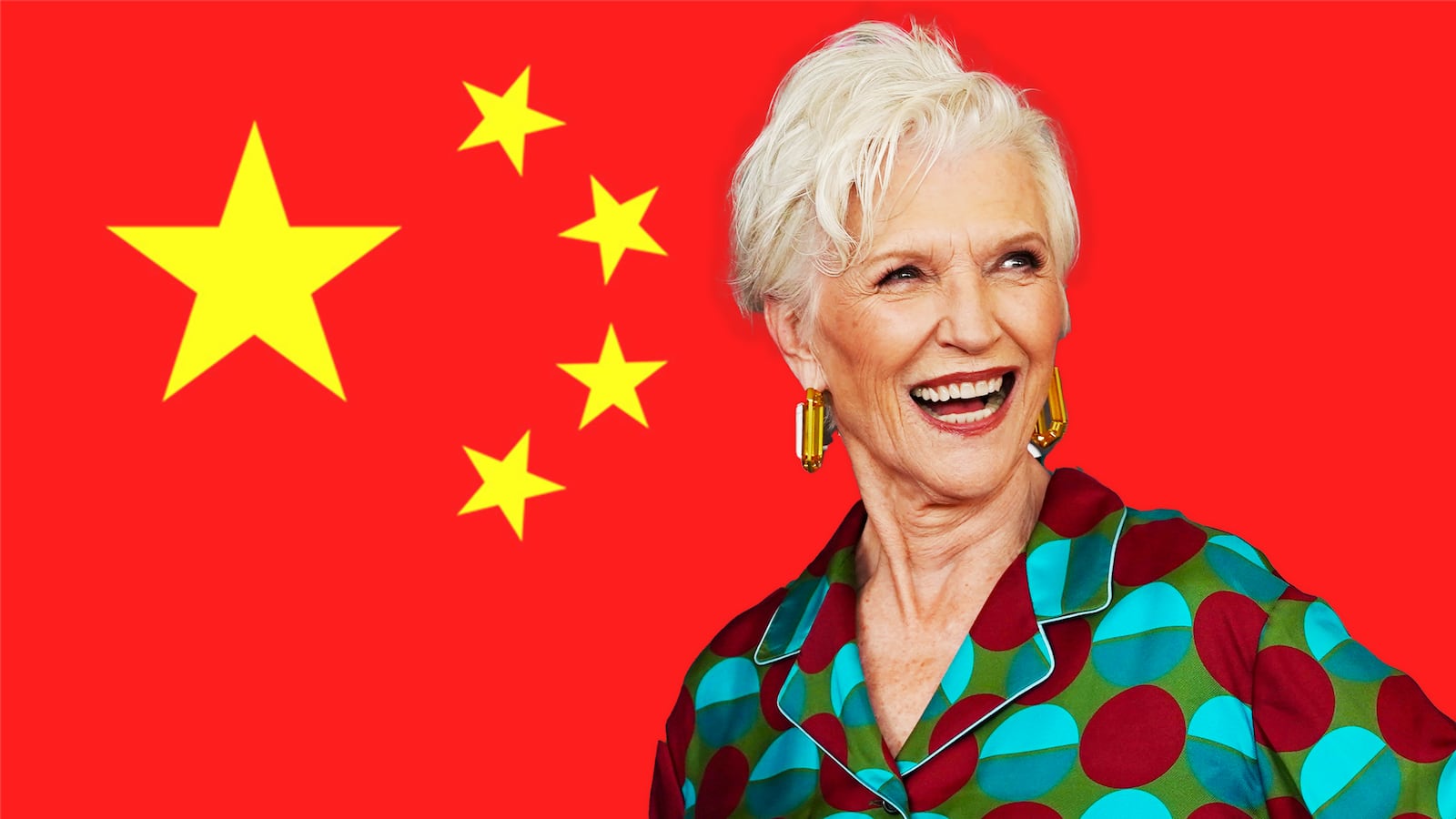 Maye Musk and China flag illustration