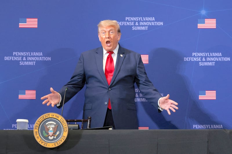 U.S. President Donald Trump speaks at the Pennsylvania Defense and Innovation Summit at the United States Army War College in Carlisle, Pennsylvania, U.S., July 15, 2026.