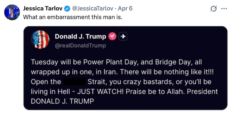 Jessica Tarlov slams Donald Trump on social media.