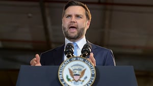 Vice President JD Vance looks on as he speaks at CompoTech headquarters in Brewer, Maine, U.S., August 24, 2026.