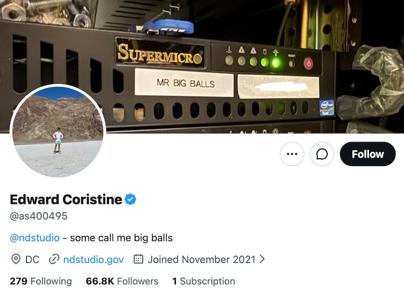 Edward Coristine's X bio.