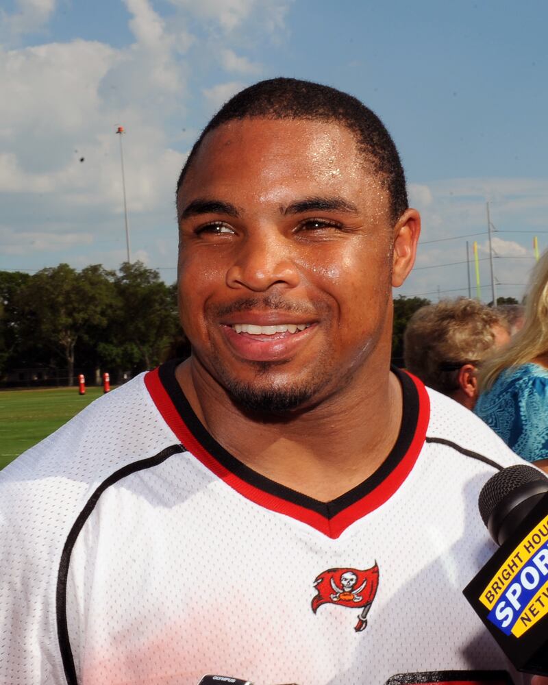 Running back Doug Martin #22 of the Tampa Bay Buccaneers talks to the media after a rookie practice at the Buccaneers practice facility May 4, 2012 in Tampa, Florida.