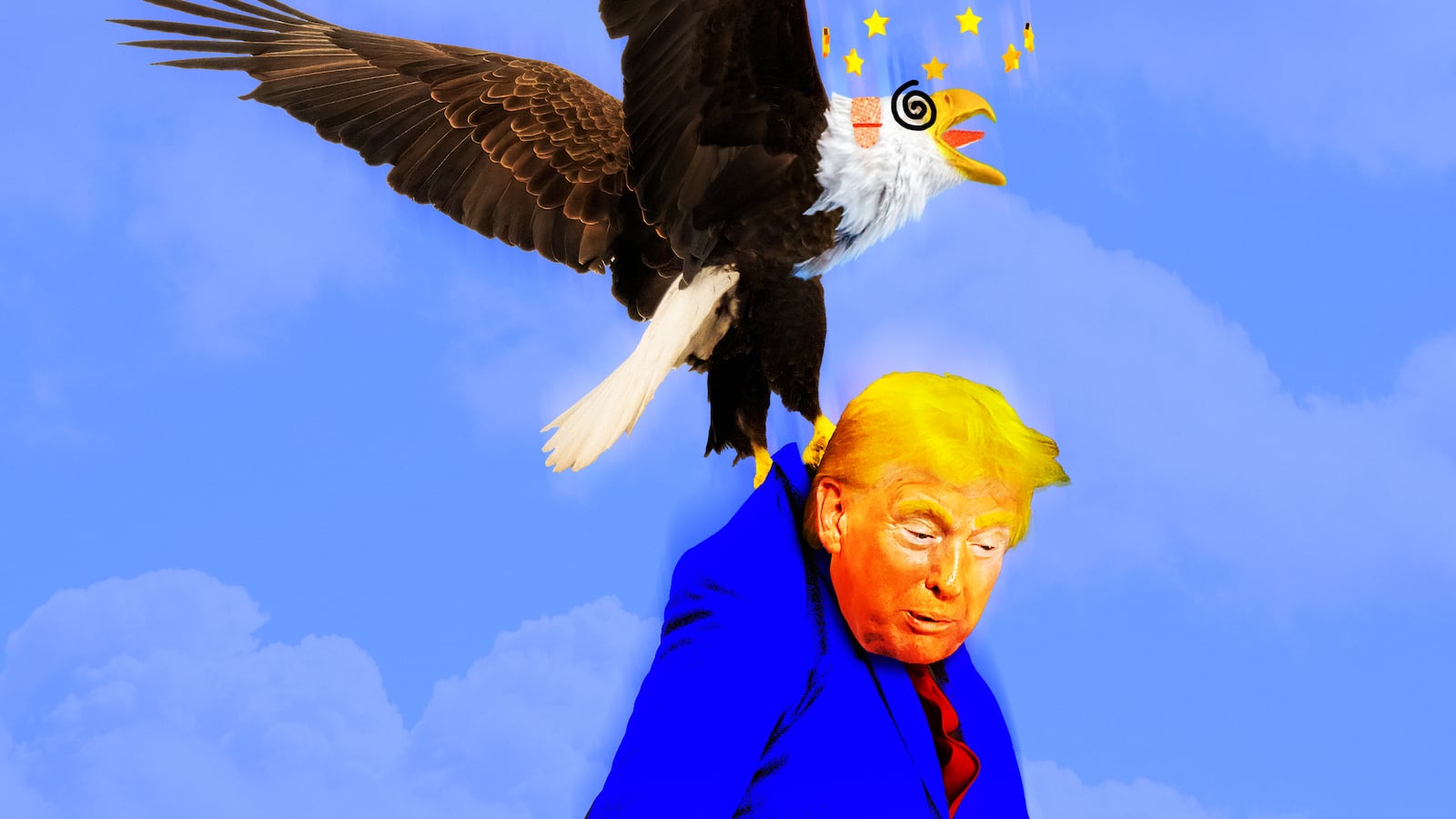 A photo illustration of Donald Trump and a Bald Eagle in the sky.