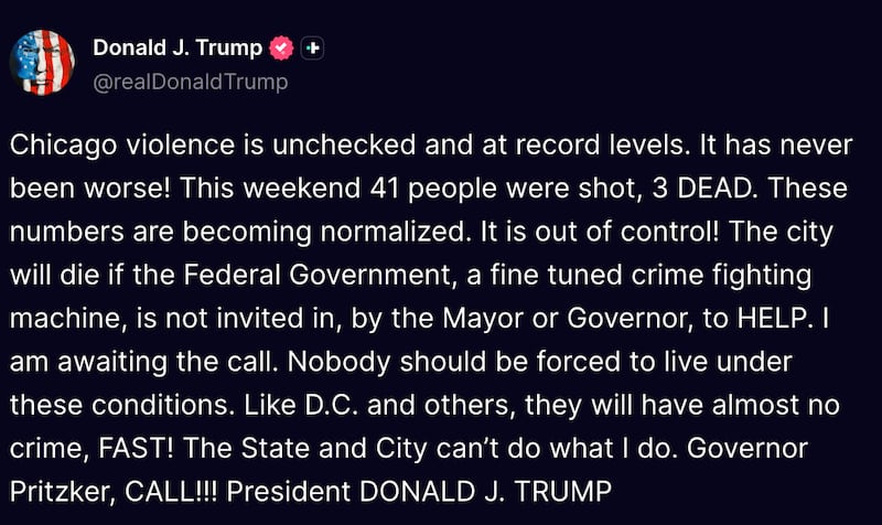 Screengrab of Trump's Truth Social post.