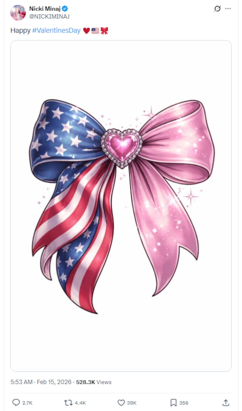 A Valentine's Day message shared by Nicki Minaj.