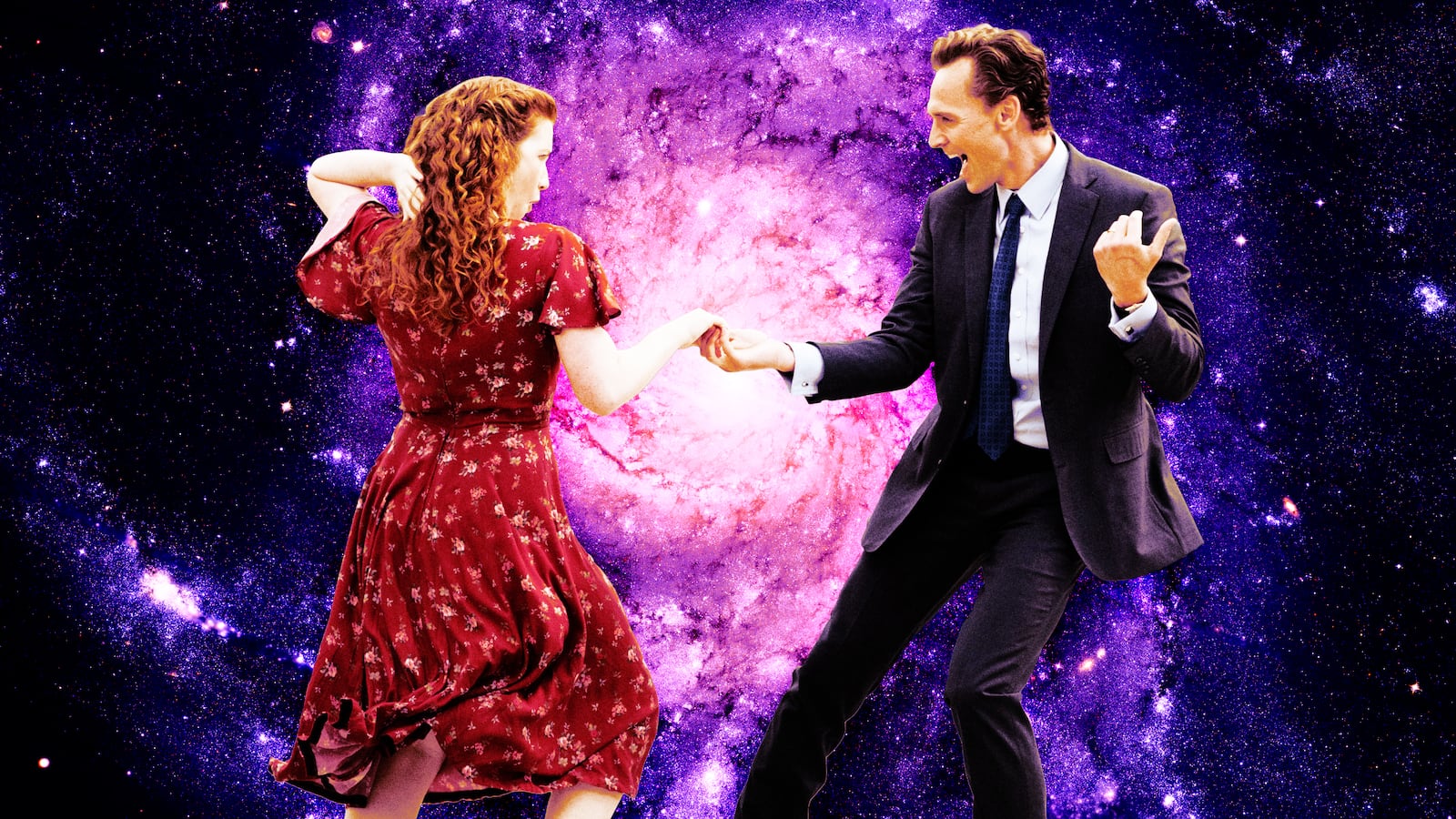 A photo illustration of Annalise Basso and Tom Hiddleston in The Life of Chuck.