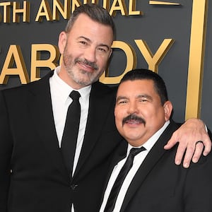 Jimmy Kimmel and Guillermo Rodriguez arrive at the 86th Annual Peabody Awards at Beverly Wilshire, A Four Seasons Hotel, on May 31, 2026, in Beverly Hills, California.