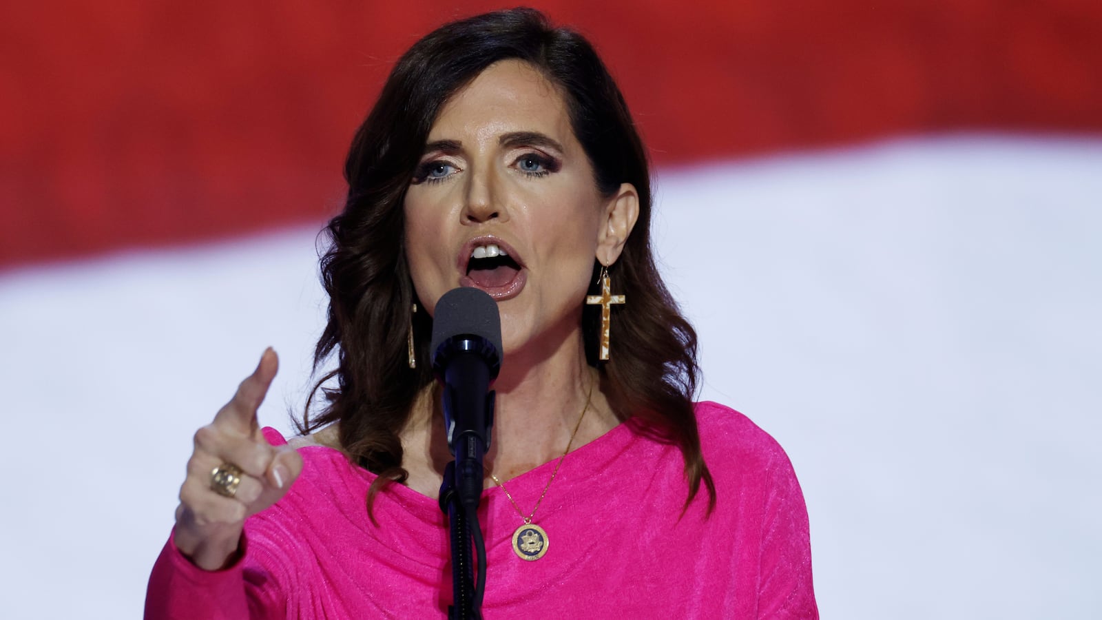 MILWAUKEE, WISCONSIN - JULY 17: U.S. Rep. Nancy Mace (R-SC) speaks on stage on the third day of the Republican National Convention at the Fiserv Forum on July 17, 2024 in Milwaukee, Wisconsin. Delegates, politicians, and the Republican faithful are in Milwaukee for the annual convention, concluding with former President Donald Trump accepting his party's presidential nomination. The RNC takes place from July 15-18. (Photo by Chip Somodevilla/Getty Images)