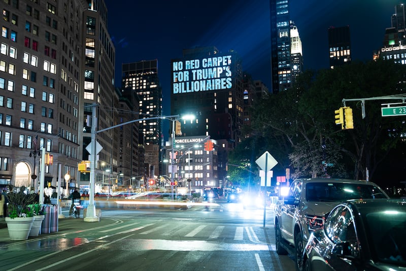 Projections on Jeff Bezos's New York City penthouse ahead of the Met Gala.