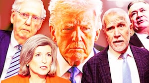 A photo illustration of Trump, Don Bacon, Thom Tillis, Mitch McConnell and Joni Ernst.