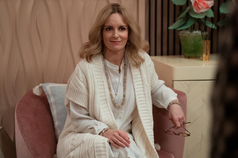 Only Murders in the Building -- “The White Room” - Episode 304 -- Charles’s stage fright reaches unimaginable heights, involving a break from reality and multiple baby dolls. Mabel is confronted by a mysterious individual from her past with a pivotal proposal. Cinda (Tina Fey), shown. (Photo by: Patrick Harbron/Hulu)