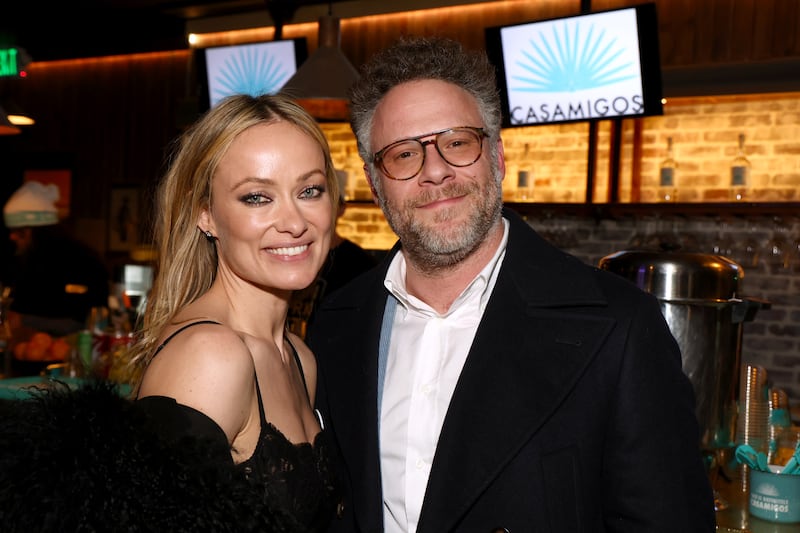 PARK CITY, UTAH - JANUARY 24: Olivia Wilde (L) and Seth Rogen attends The Invite After Party with Casamigos at The Cabin On Main Street, Sundance Film Festival 2026 on January 24, 2026 in Park City, Utah. (Photo by Tommaso Boddi/Getty Images for Casamigos)