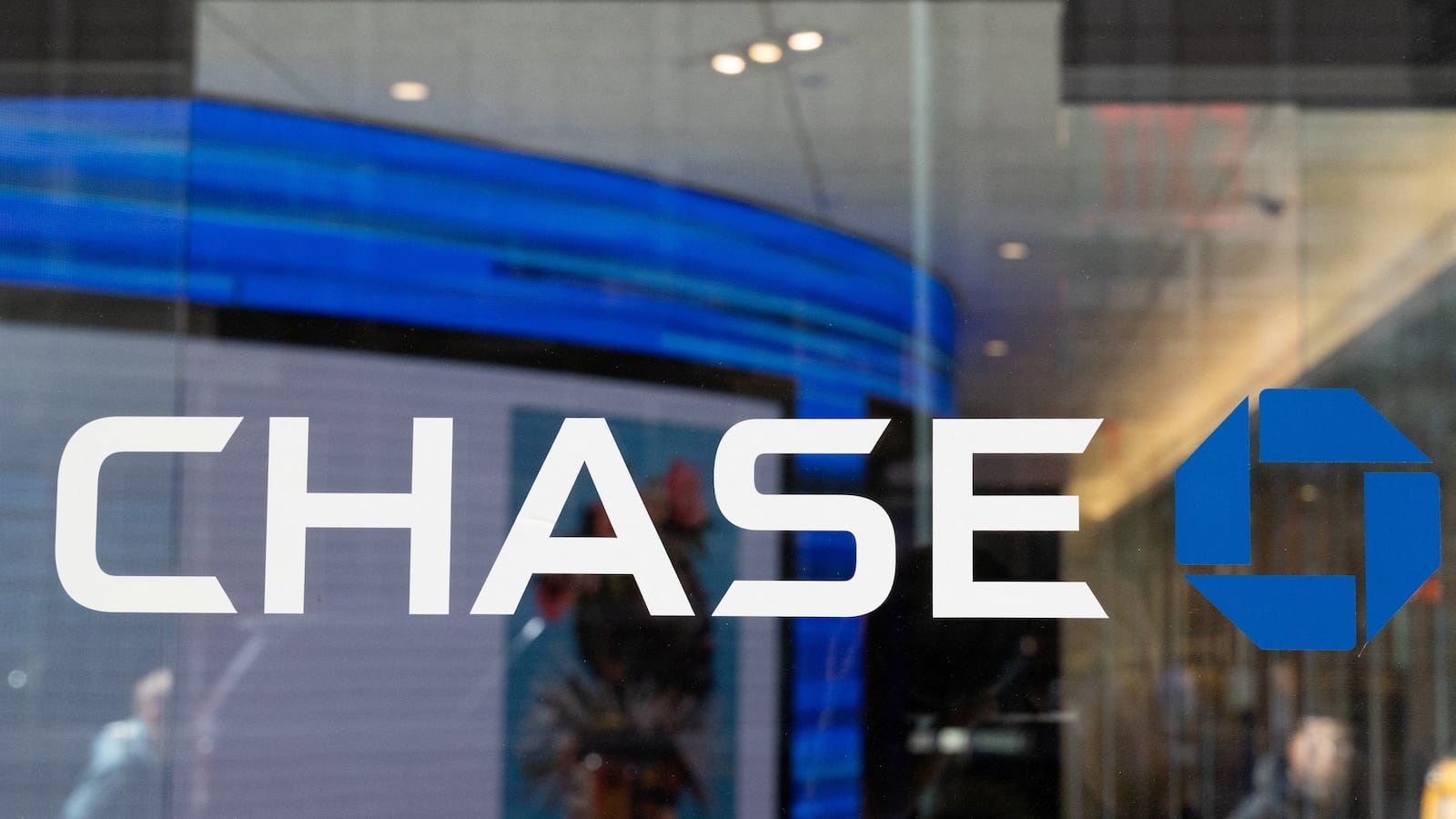 Chase Bank logo on a glass door