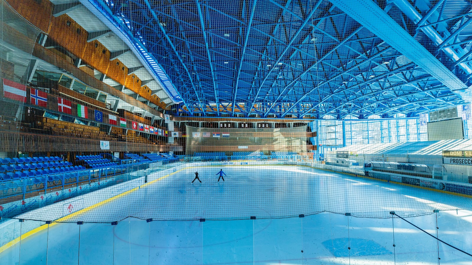 A view of the Olympic Ice Stadium in Cortina, Italy, on February 5, 2024. The Cortina Olympic Stadium is set to host the curling and wheelchair curling events in the upcoming 2026 Winter Olympics and Paralympic Games. (Photo by Manuel Romano/NurPhoto via Getty Images)