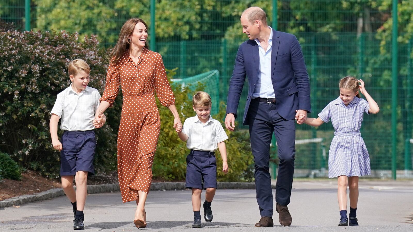 Britain's Prince George, Princess Charlotte and Prince Louis, accompanied by their parents Prince William and Catherine, Duchess of Cambridge.