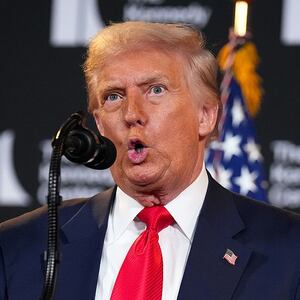 WASHINGTON, DC - AUGUST 13: U.S. President Donald Trump mocks Federal Reserve Chair Jerome Powell as he speaks during an event at the Kennedy Center on August 13, 2025 in Washington, DC. Trump announced the first nominees of the annual Kennedy Center Honors since taking control of the center’s board earlier this year. (Photo by Andrew Harnik/Getty Images)